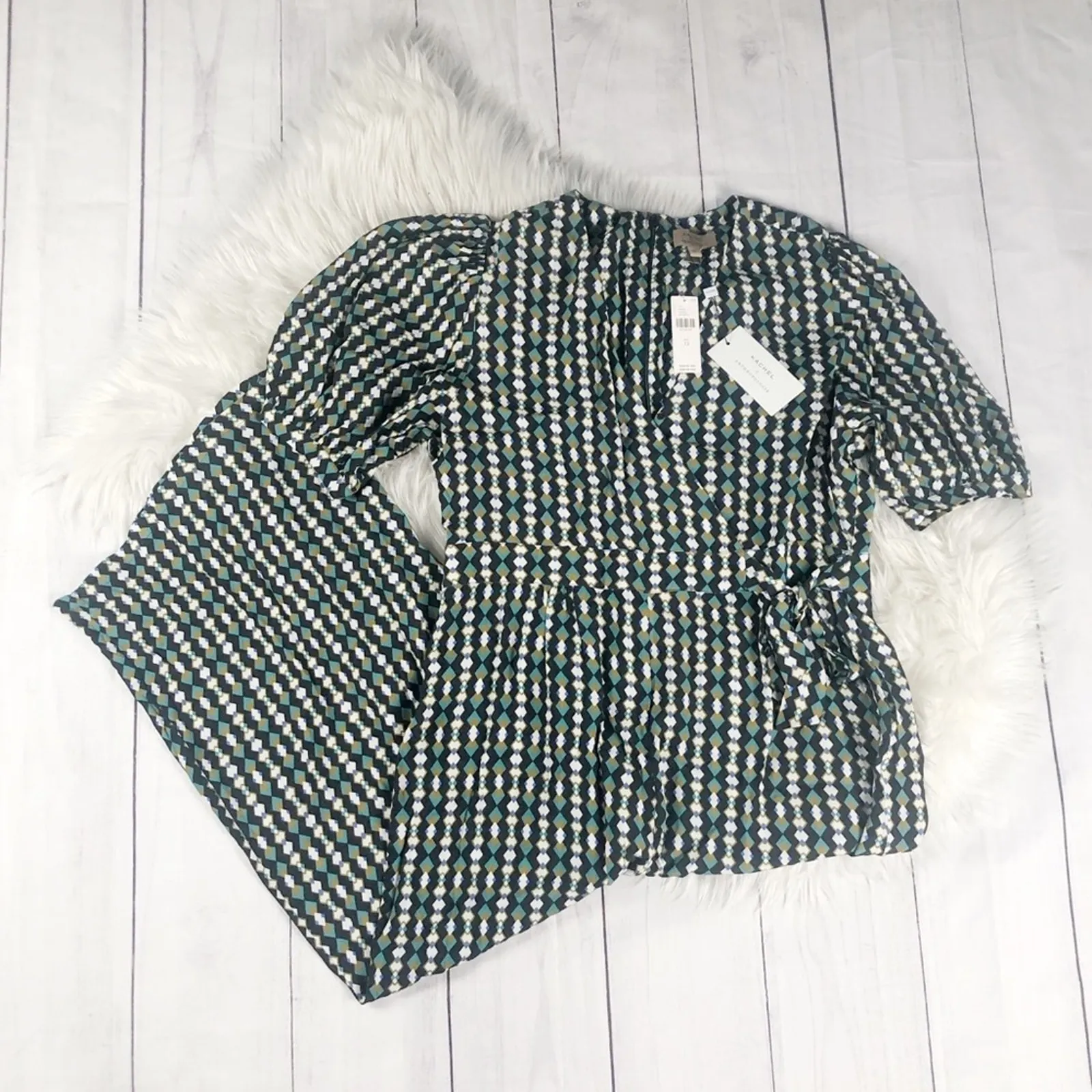 Anthropologie Women's Green Kachel Evie Abstract V-Neck Jumpsuit Sz 12‎ NEW - Image 3