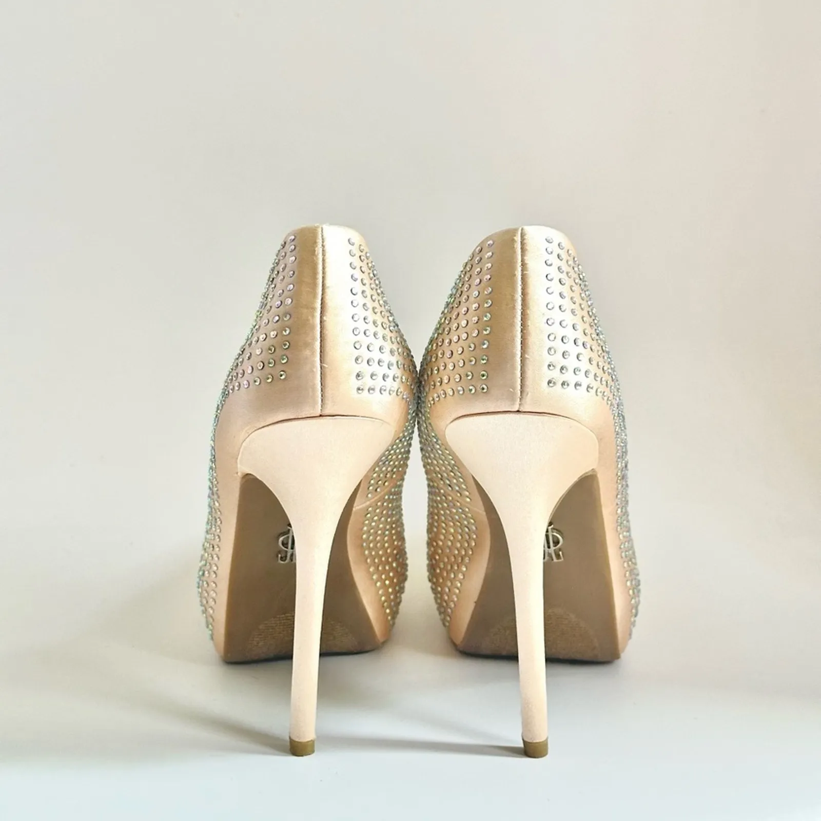 JLO Taupe Platinum Faux Diamond Studded Platform Heels - Image 3