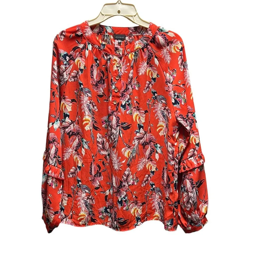 Buckle Black floral puff sleeve with ruffle blouse - Image 2