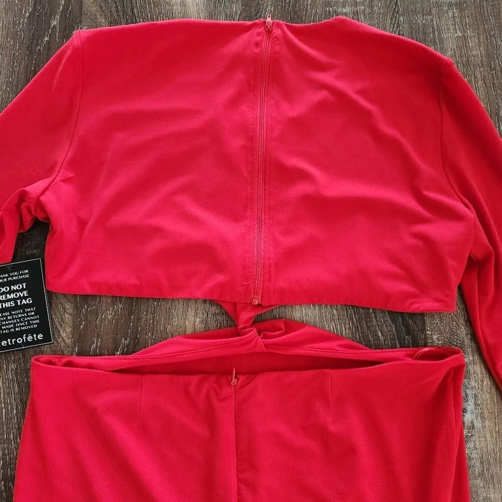 Retrofete Miley Dress Red Maxi Cutout Long Sleeve Size XL NWT Long Sleeve - Image 9