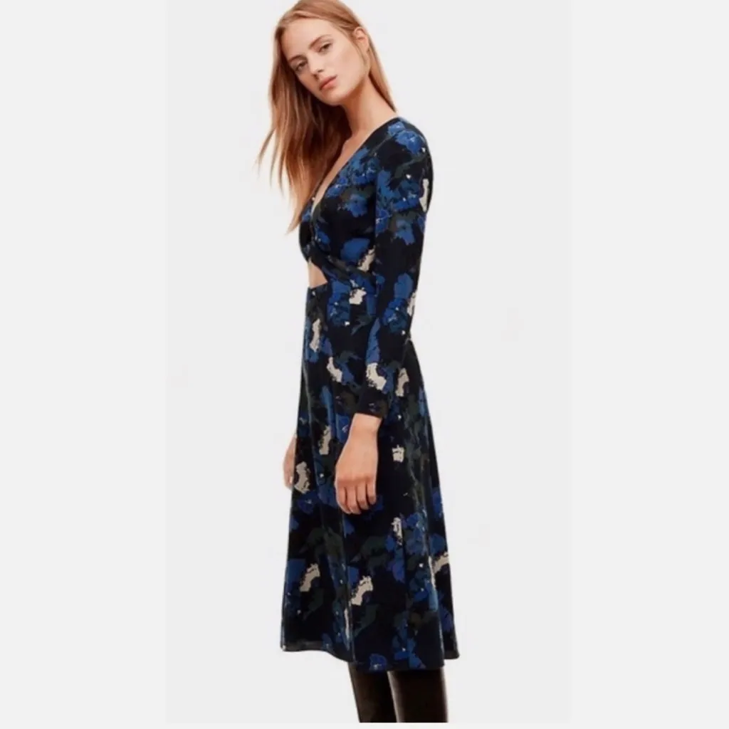Aritzia Wilfred Aubagne Black Blue Green Cutout Long Sleeve Midi Dress size 4 - Image 2
