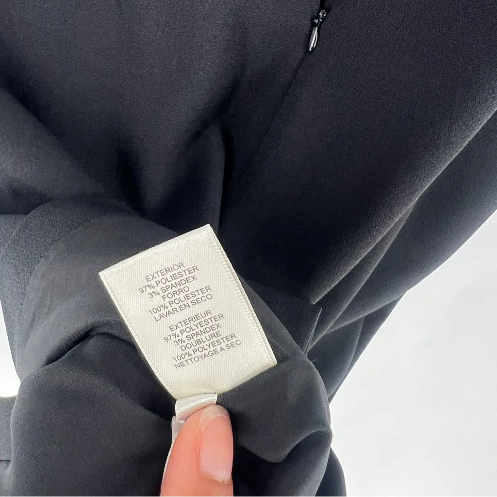 Eliza J Black Crepe V-Neck Midi Dress Spaghetti Straps Front Slit Empire Waist 4 - Image 9