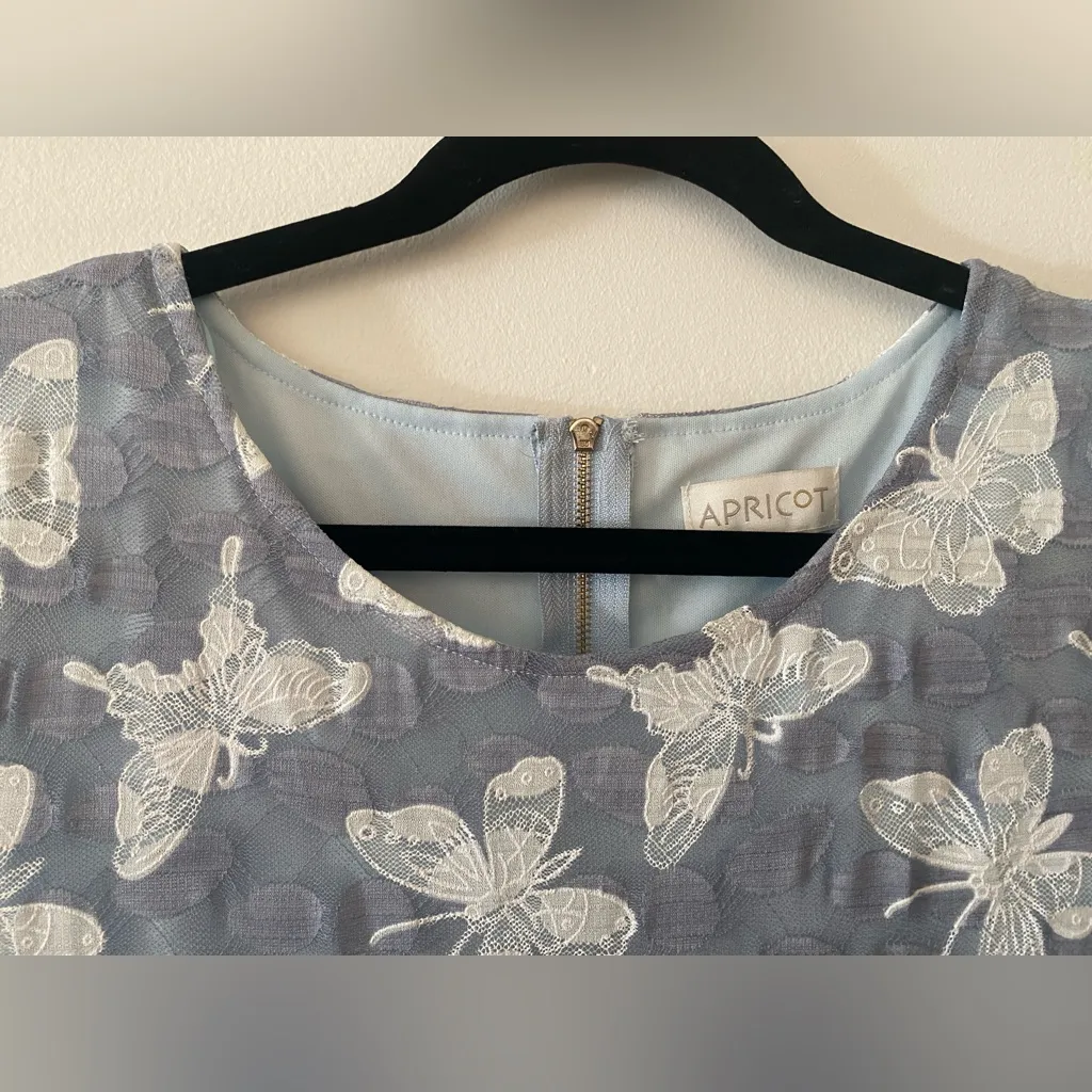 Apricot Blue White Butterfly Cap Sleee Dress Women's Sz 12 Large - Image 6