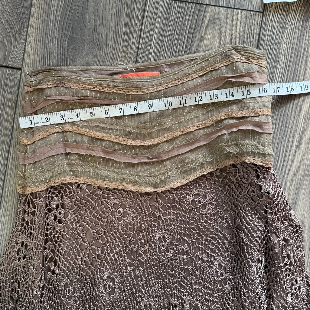 Sweet by Miss Me Tan and Brown fringe bohemian skirt with macrame details Size M - Image 6