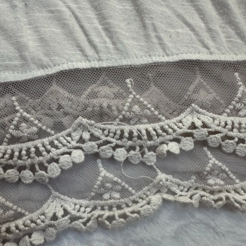 Love & Liberty Lace Crochet Shark Bite Hem Short Sleeve Top in White - Image 14