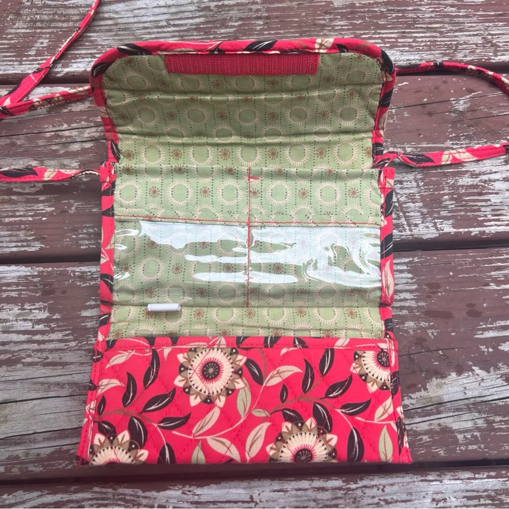 Maggi B Womens Quilted Floral 100% Cotton MultiPocket Wallet Crossbody/Purse Bag Red - Image 9