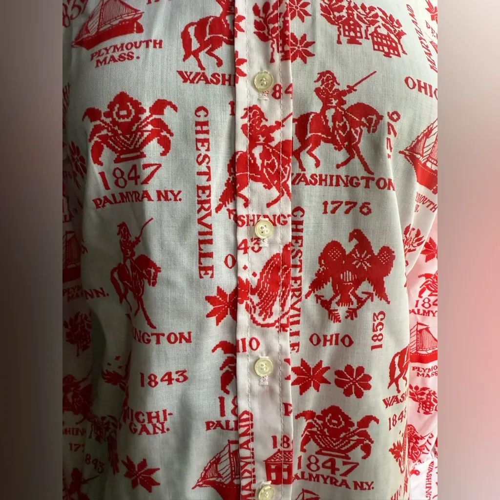 Vintage 70s Ship ‘n Shore historical US landmark long sleeve blouse, size medium Red - Image 2