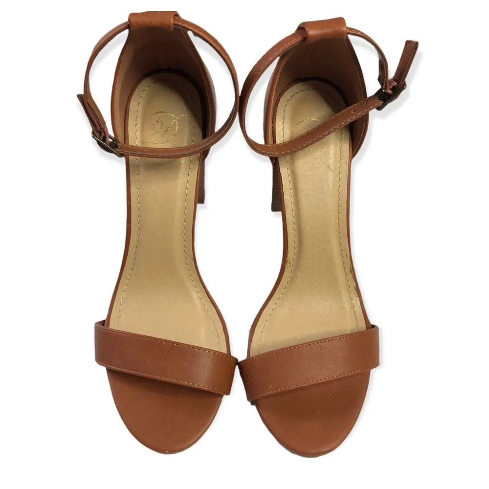 Delicious Shiner Open Toe Ankle Strap Tan High Heel Sandals Size 8 - Image 57