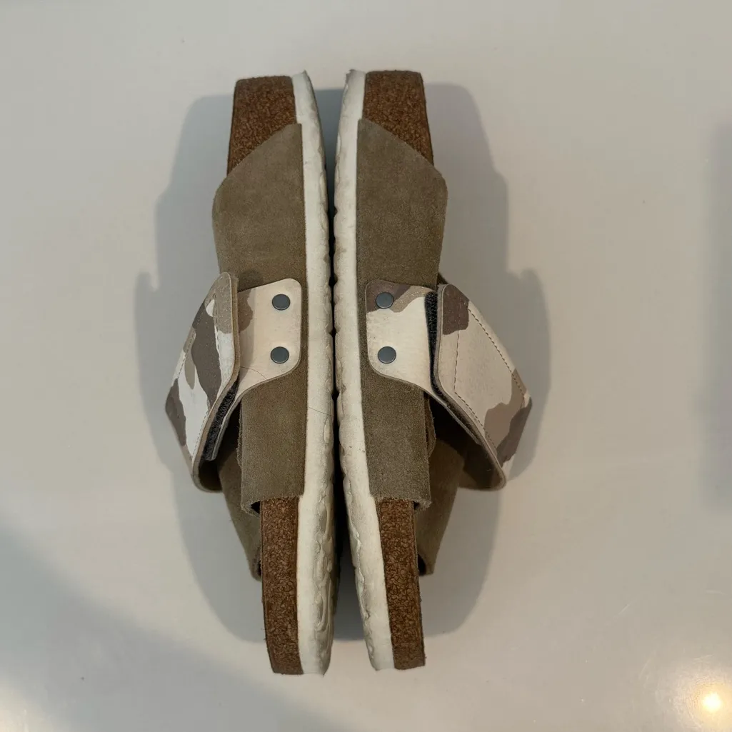 Birkenstock Kyoto Gray Taupe Suede Slides with Camo Camouflage Strap Size 40 - Image 10