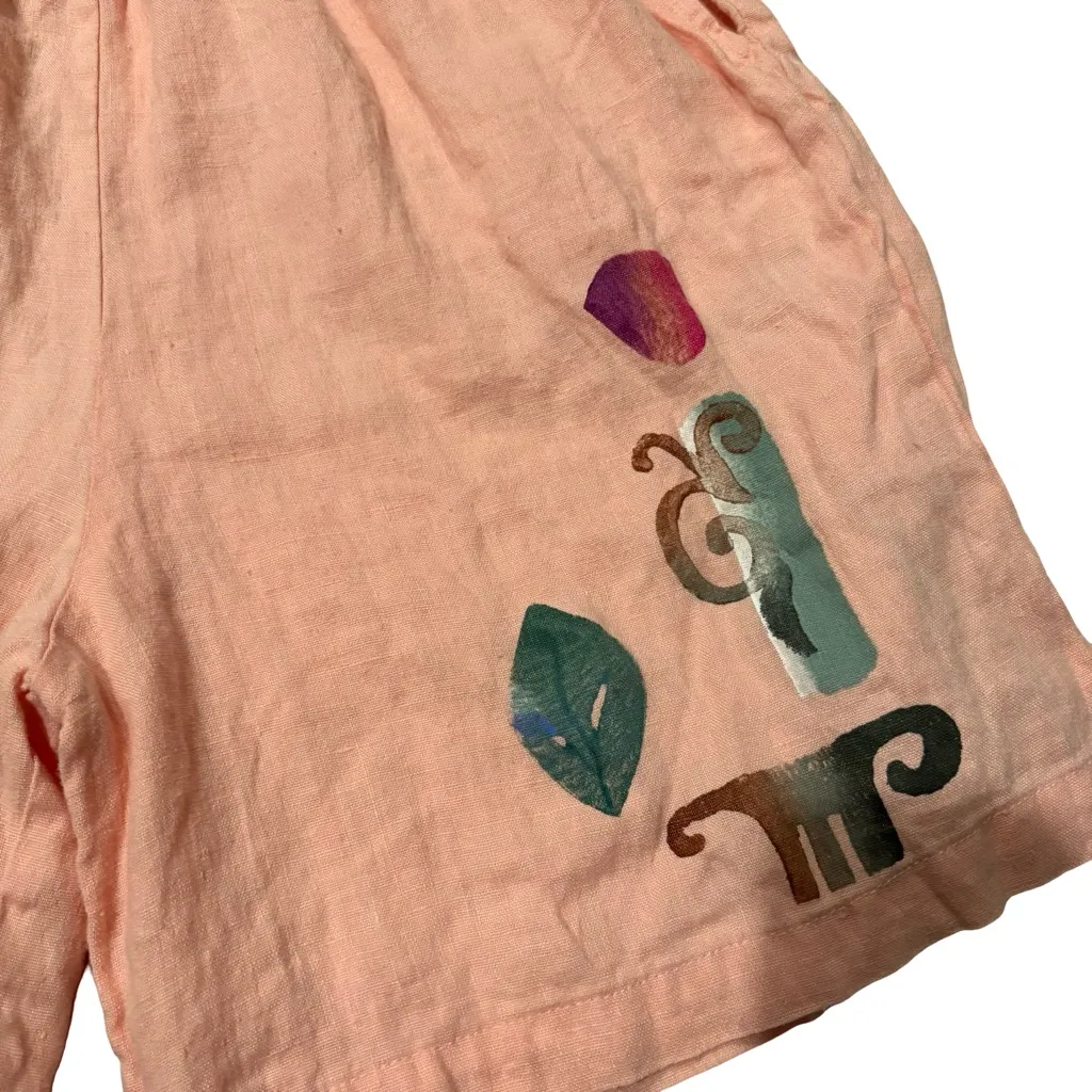 Vtg PLAY ALEGRE Painted Shorts Art To Wear Beach Ocean Lagenlook, Sz M/L Size M - Image 8