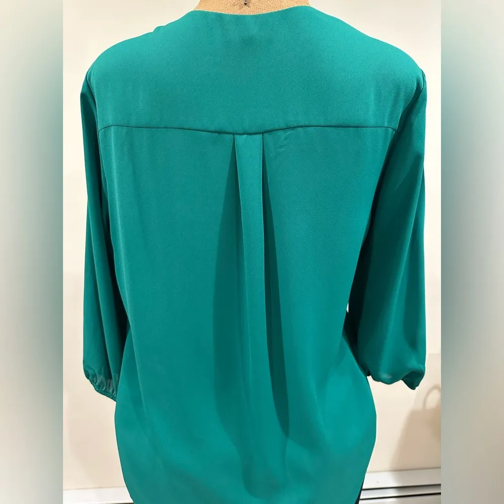 Pleione Kelly Green V Neck Elastic Sleeves Pleated In Front & Back. Sz XL. - Image 7