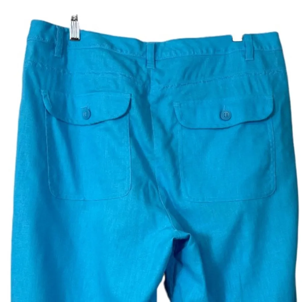 Christopher & Banks Cropped Pants Turquoise Blue Linen Blend Women's Size 14 - Image 4
