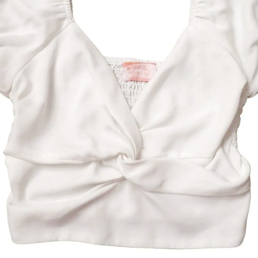 Wishful Thinking Crop Top, Sweetheart Pullover Puff Sleeve Womens Small, White - Image 3