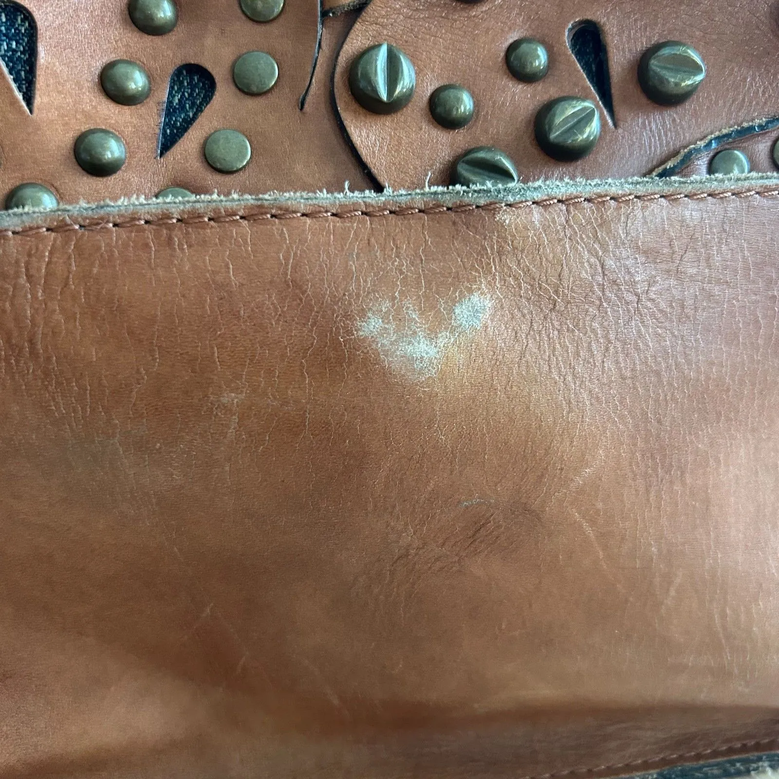 Patricia Nash Rosa Brown Leather Studded Saddle Messenger Crossbody Bag - Image 6