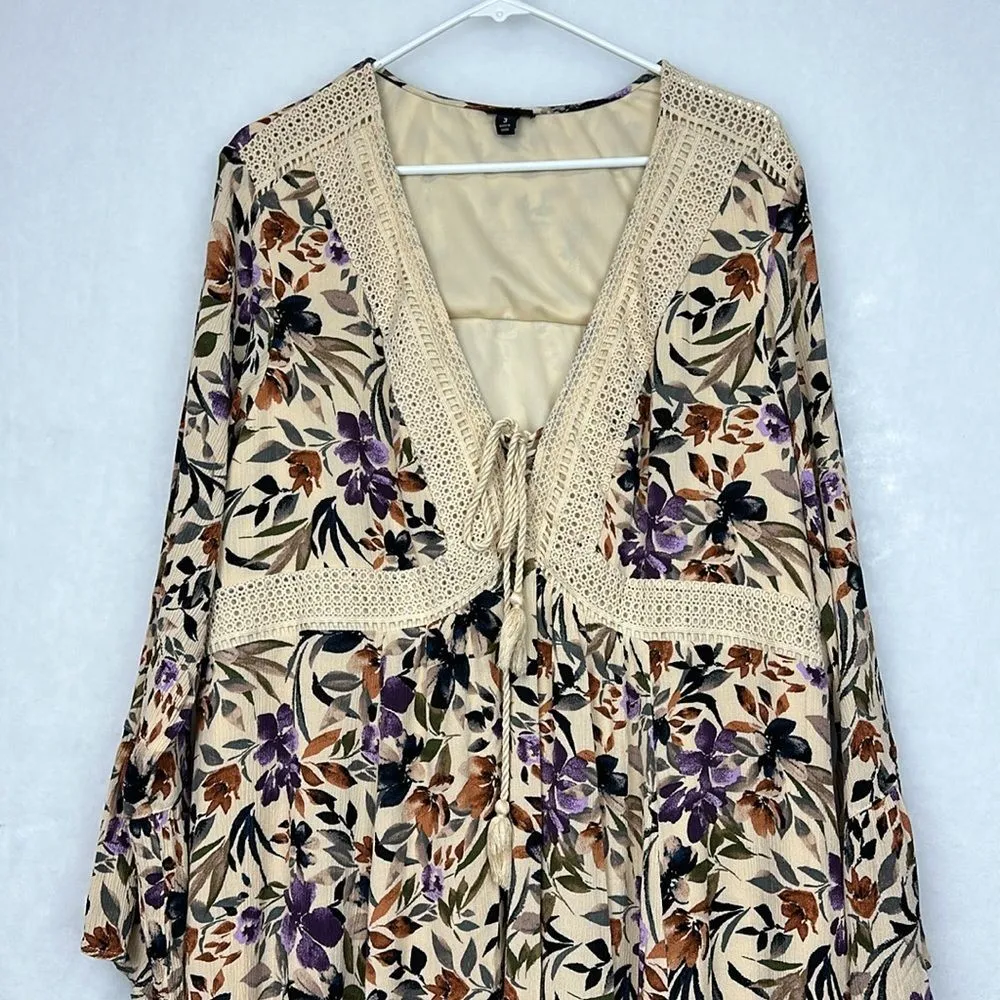 Mini Gauze Lace-Up Skater Dress Pluss Sz 3 plus Tassless Long Bell Sleeve - Image 6