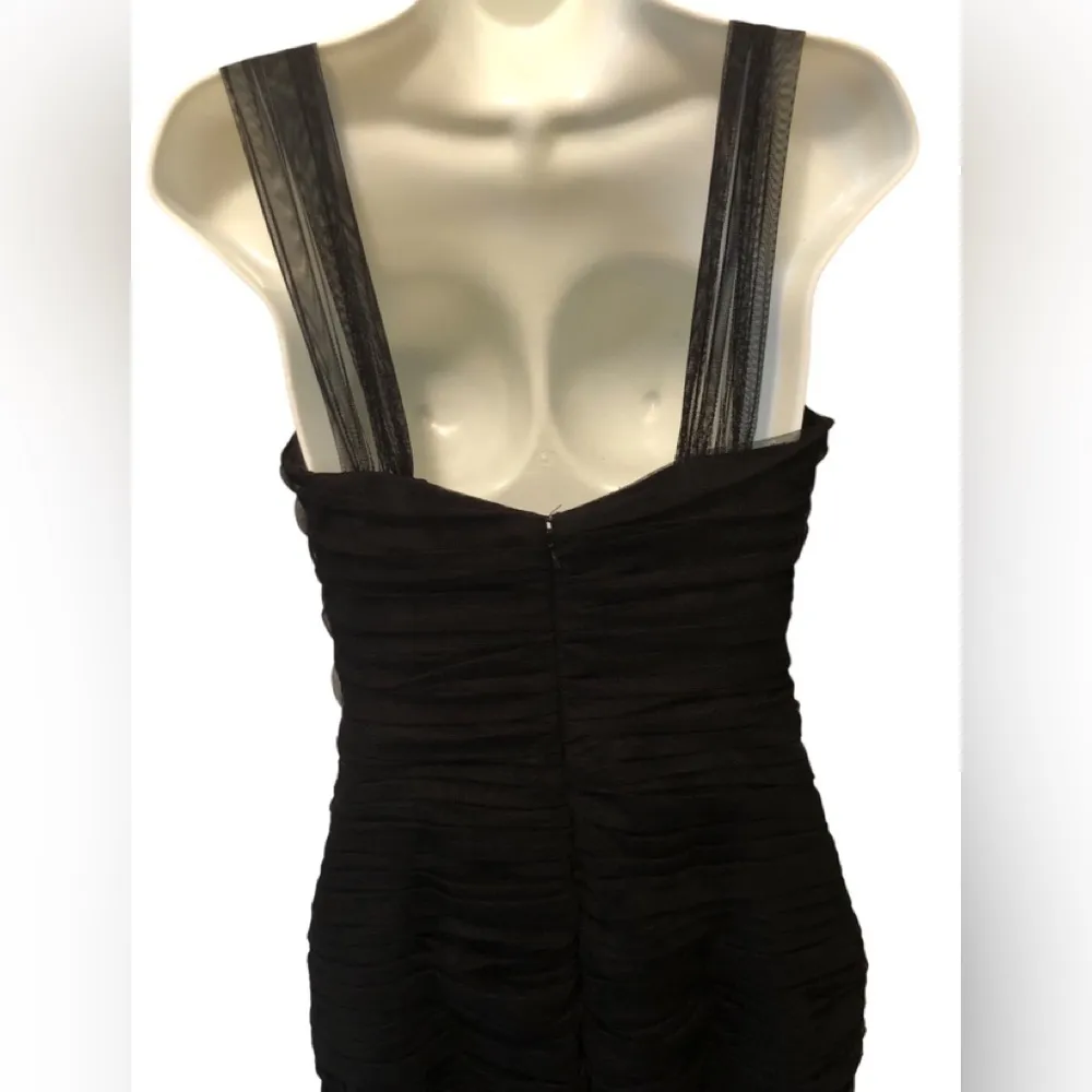 AMSALE Mermaid Tulle Bodycon Maxi Formal Dress 10 Padded Push~Up Bust Wedding Black - Image 9