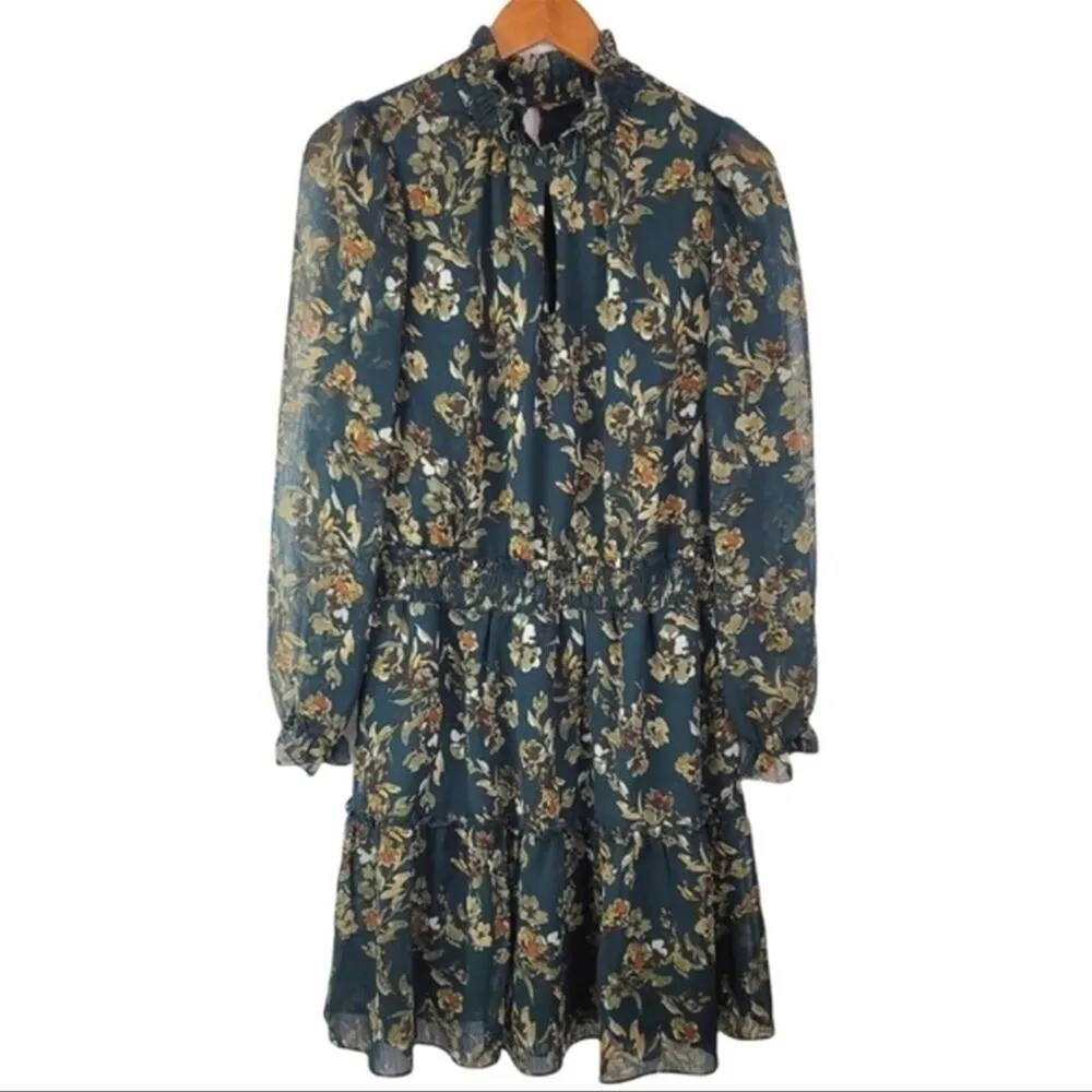 NWT DREW Smocked Mini Dress Green/Gold Detailing Long Puff Sleeve Women XS $308 - Image 3