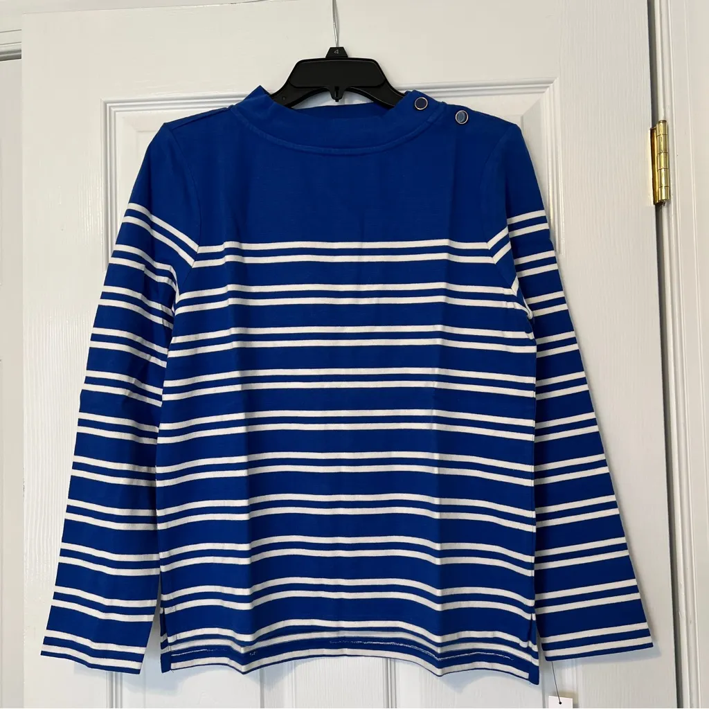 Talbots  blue white stripe mock neck long sleeve shirt medium - Image 2