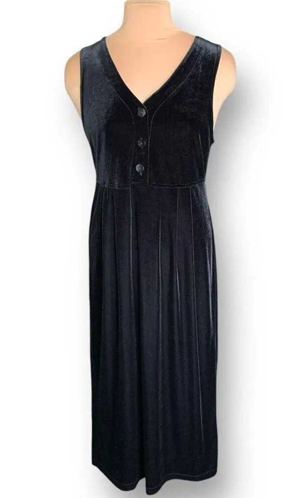 Vintage Studio Ease Black Velvet Babydoll Waist Sleeveless Vneck Maxi Dress Size 8 - Image 8