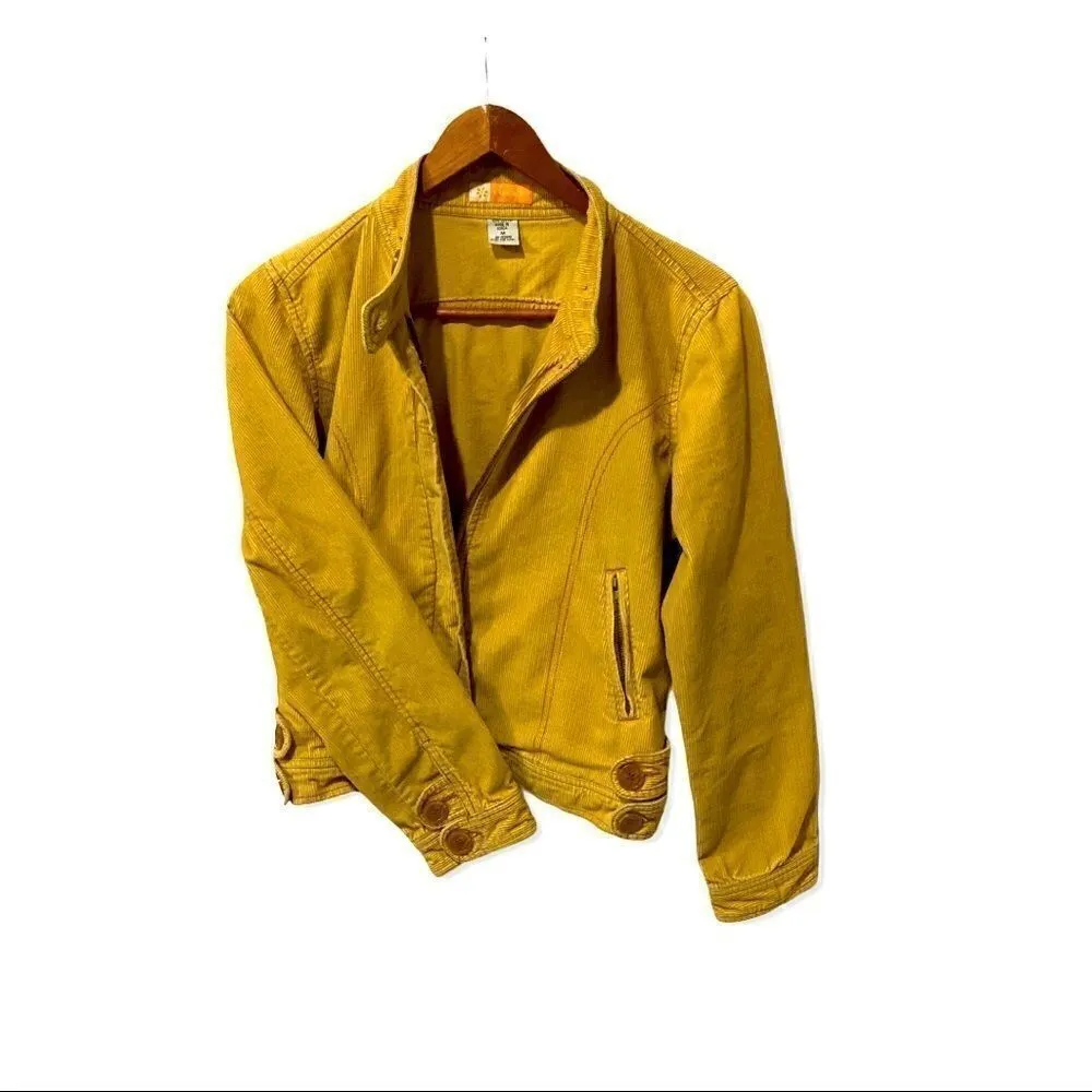 Tulle Yellow Corduroy Cropped Trucker Jacket Yellow Size M - Image 2