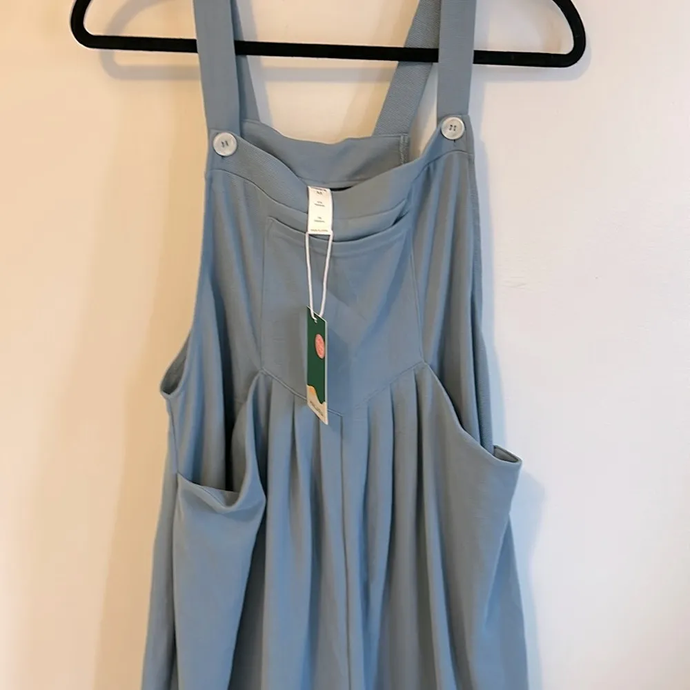 Adjustable Strap Button Pockets Waffle Overalls Blue - Image 5