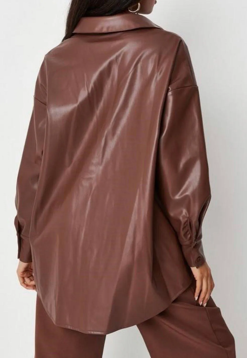 Missguided Brown Faux Leather Shacket - Image 2
