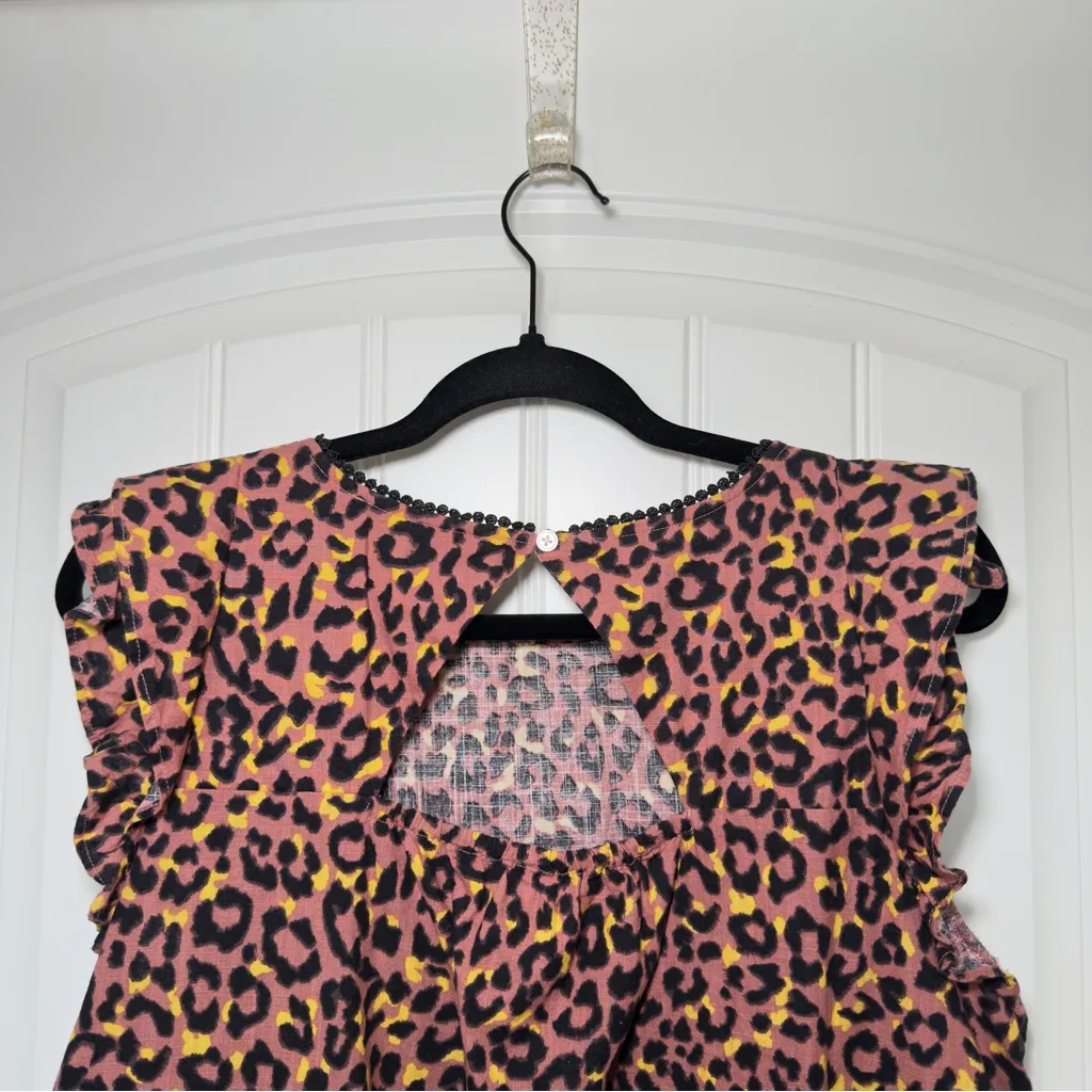 LOFT Large Leopard Print Cutout Back Cotton Ruffle Shell Top - Image 7
