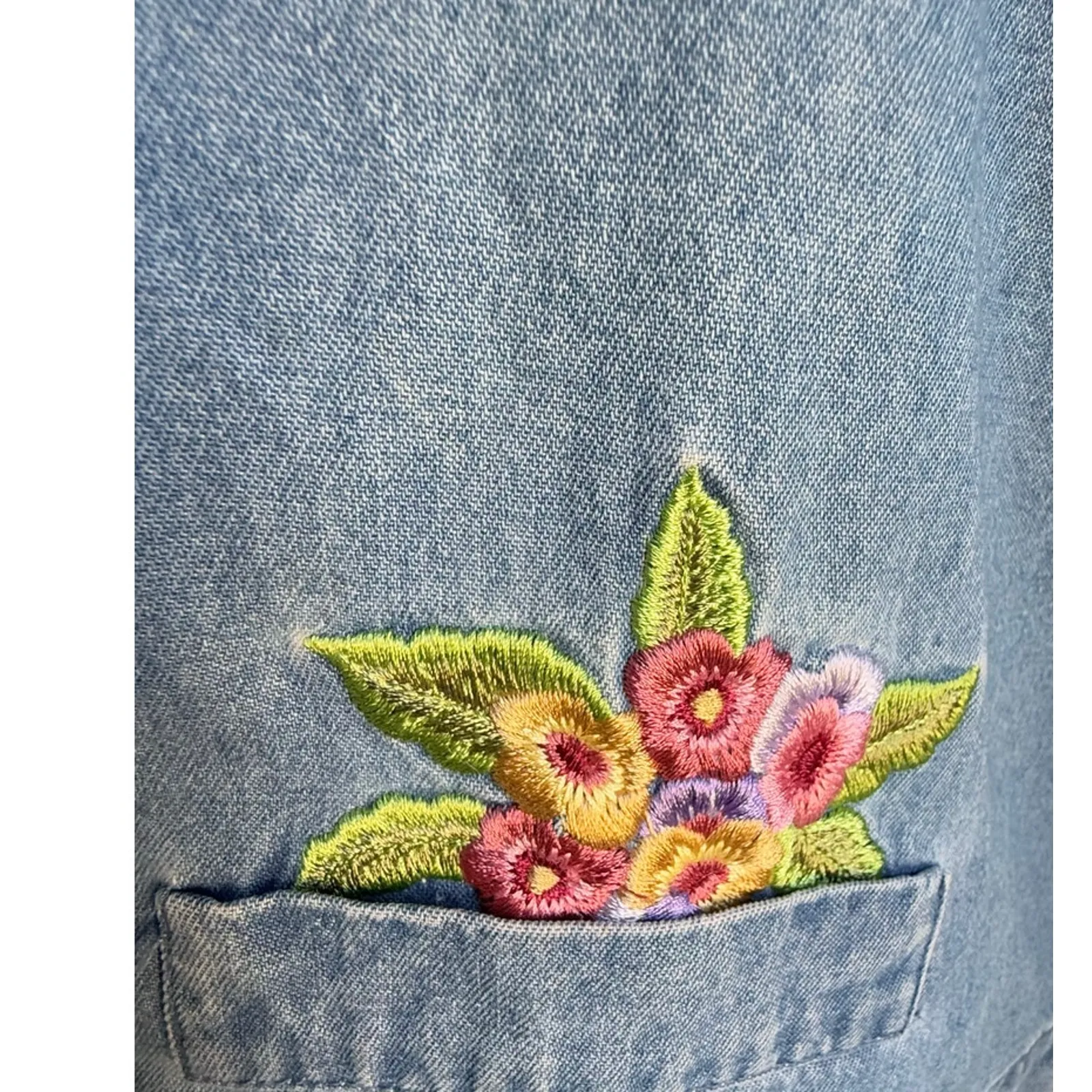 Vintage Lemon Grass Denim Shirt Jacket Embroidered Floral Women's PM NWT Blue Size M - Image 12