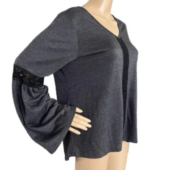 Knox Rose Boho Bell Sleeve Top Sz XXL Gray Crochet Knit Tunic Whimsigoth Witchy - Image 10
