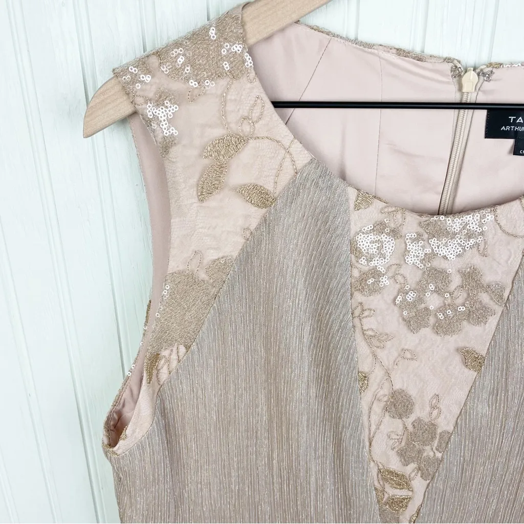 NEW Tahari Pleated Metallic Gold Jacquard Illusion Midi Dress Women's Size 16 - Image 7