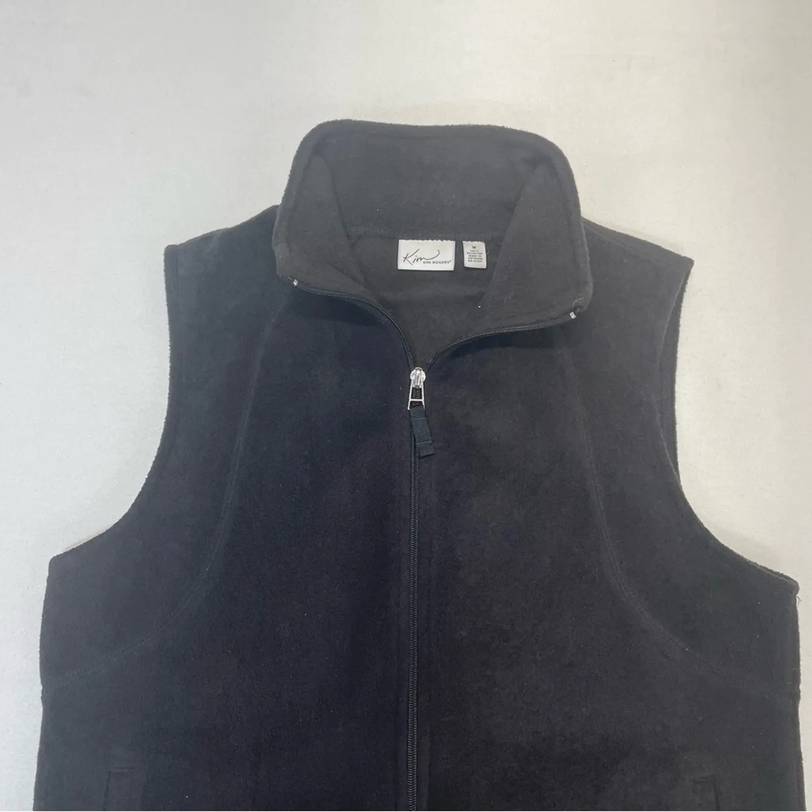 Black Fleece Vest Jacket full zip polyester mock neck Size Medium Kim Rogers - Image 2