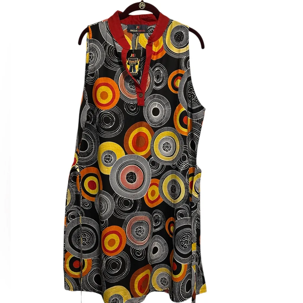 NWT Junglee Billee Sleeveless Dress Geometric Patterns Belt Tie & Pockets Orange Size XL - Image 2