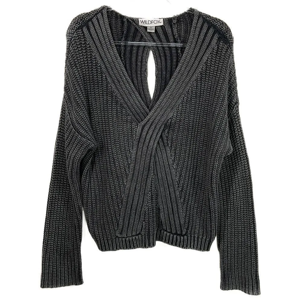 Wildfox Gray Black Knit Keyhole Cut Out Back Long Sleeve Sweater Small - Image 3