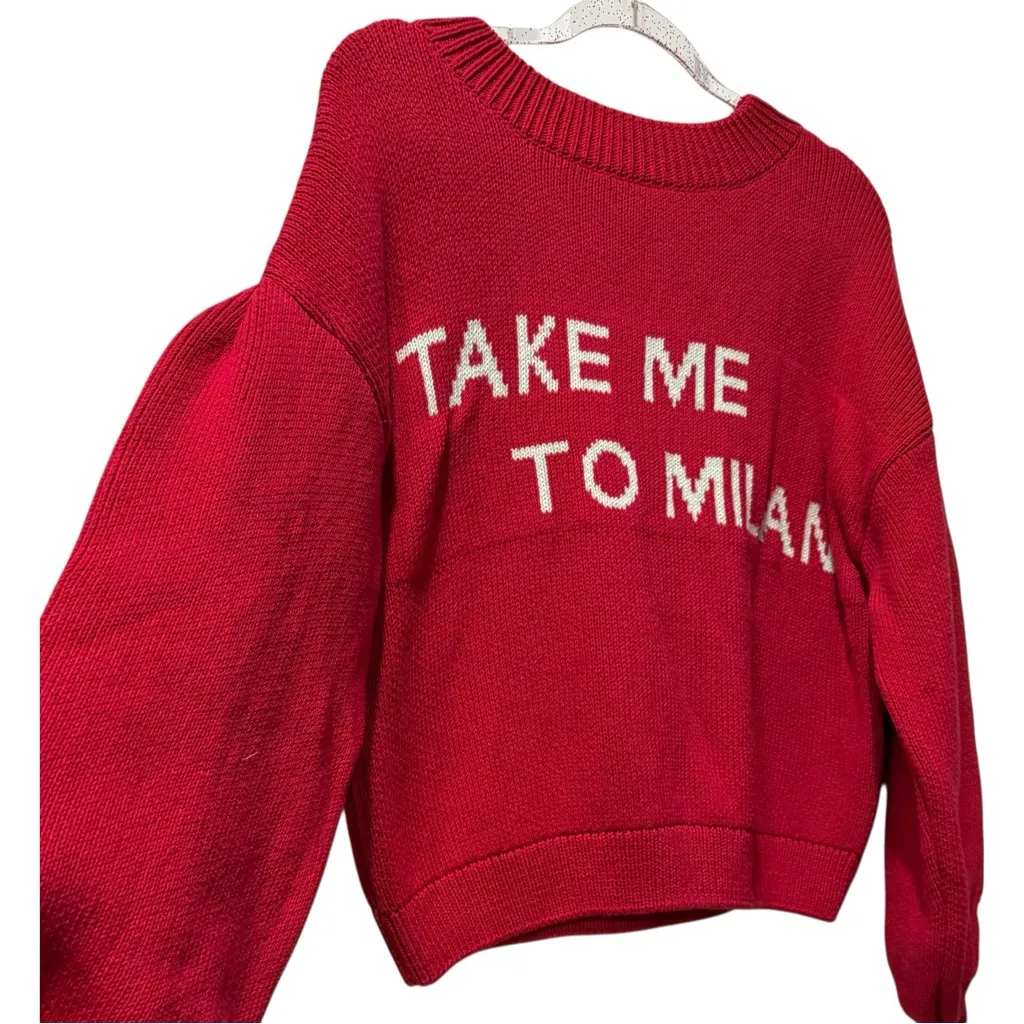 Anthropologie Maeve‎ Red Oversized Cotton City Sweater Take Me to Milan Sz Small - Image 4
