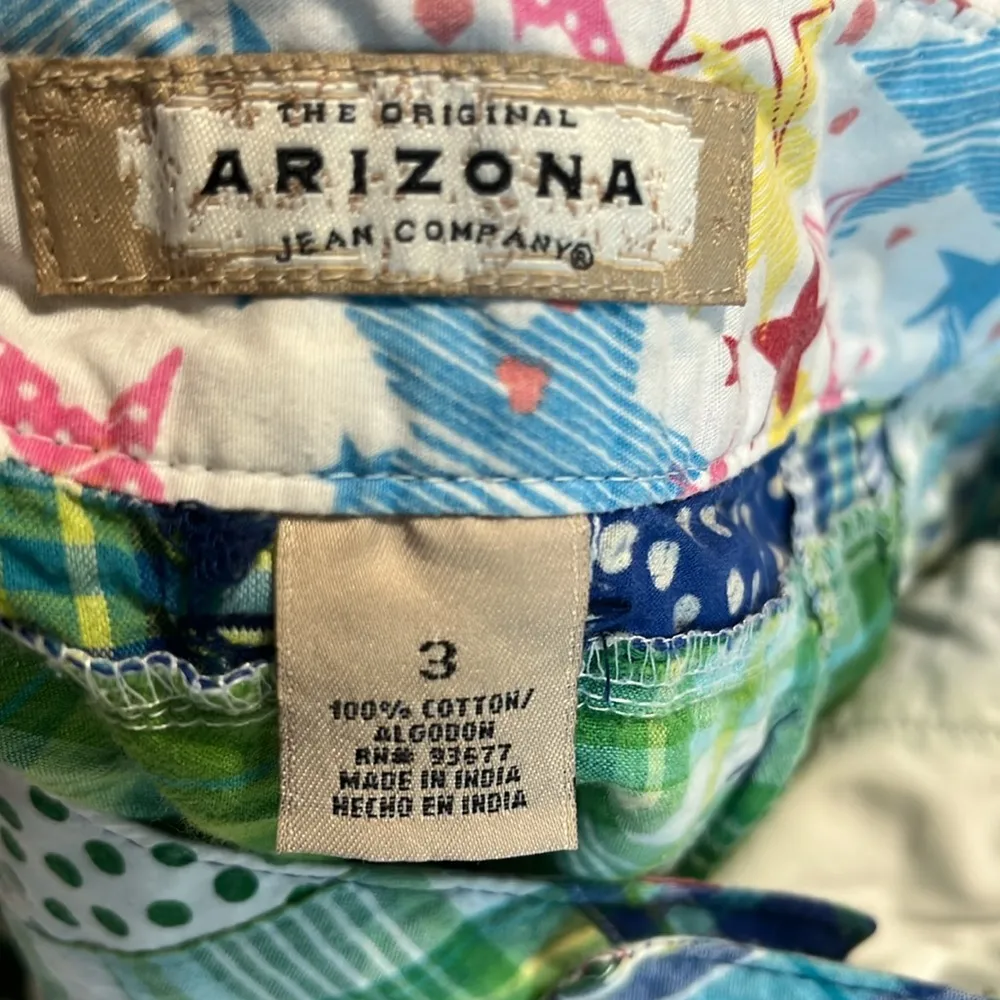 Shorts Patch Polka Dot Plaid Womens 3 Cotton Arizona Jean Company Green Blue - Image 11
