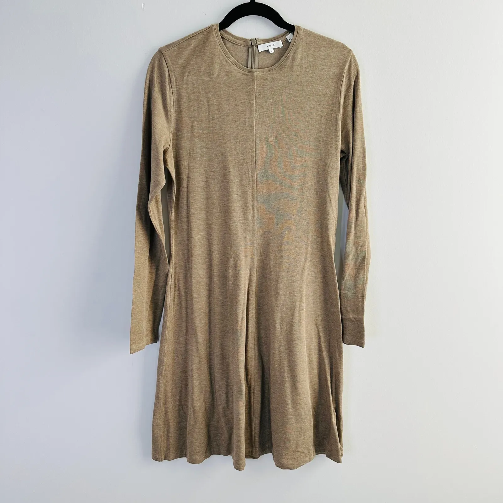 Vince Crewneck Long sleeve Dress H Dove Oat Women's Large Fit and Flare Neutral - Image 2