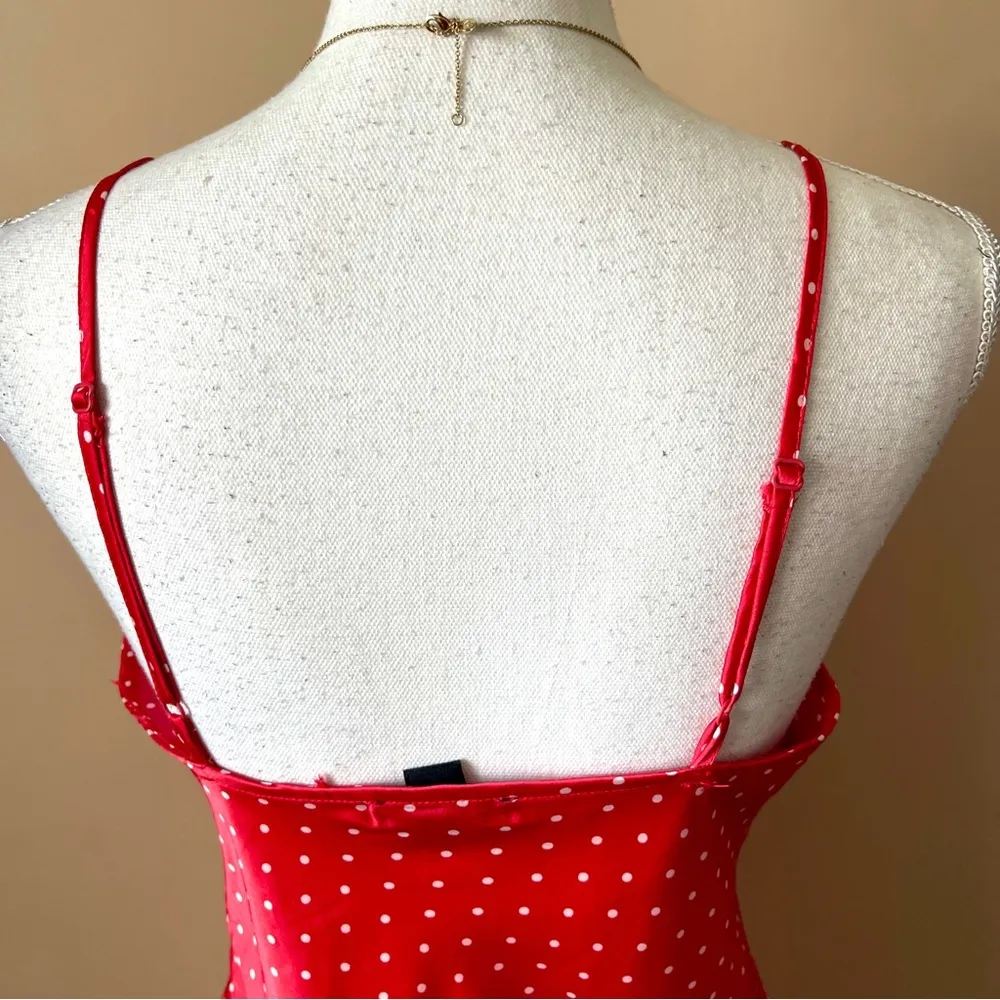 JAPNA | Red Polka Dot Satin Midi Slip Dress Sz M - Image 5