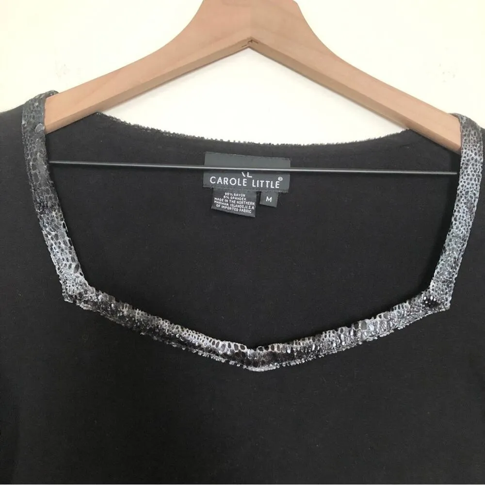 Vintage 90's Carole Little Black Gray Faux Snake Skin Square Neck Blouse Top - Image 3
