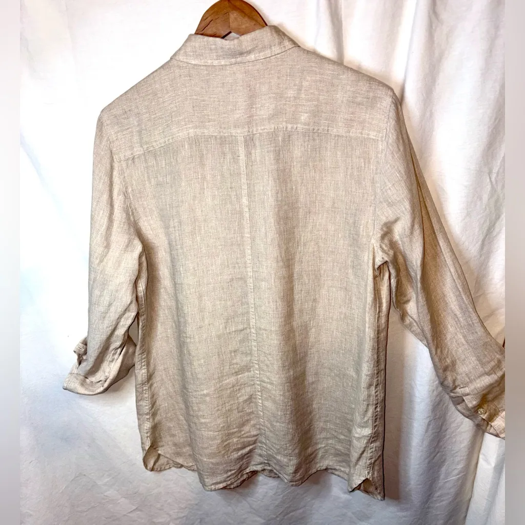 Talbots  Khaki Collared Linen Button Up Tunic Size Large - Image 5