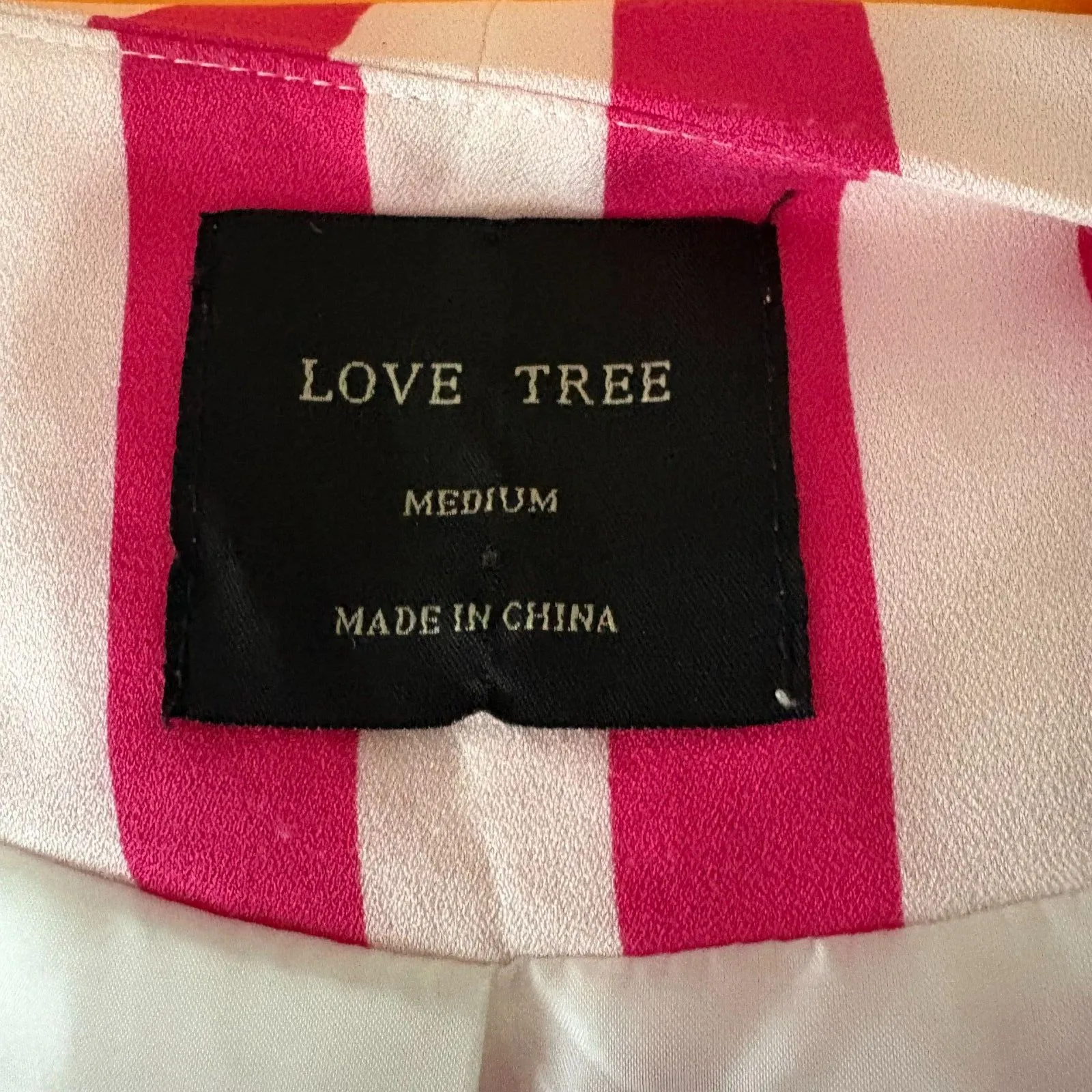 Love Tree Hot Pink White Striped Open Front Blazer Zip Detail Jacket Size Medium - Image 3