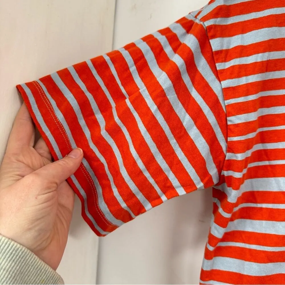 Marimekko X Uniqlo Orange & Grey Striped Short Sleeve Tee Shirt S - Image 4