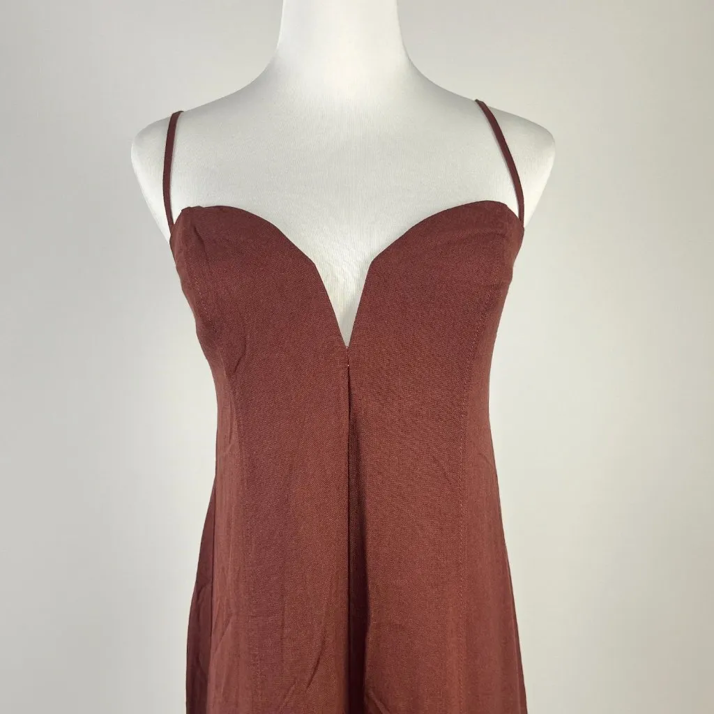 NWOT Farm Rio Linen Blend Sleeveless Halter Wide Leg Jumpsuit Sz XL Brown - Image 3