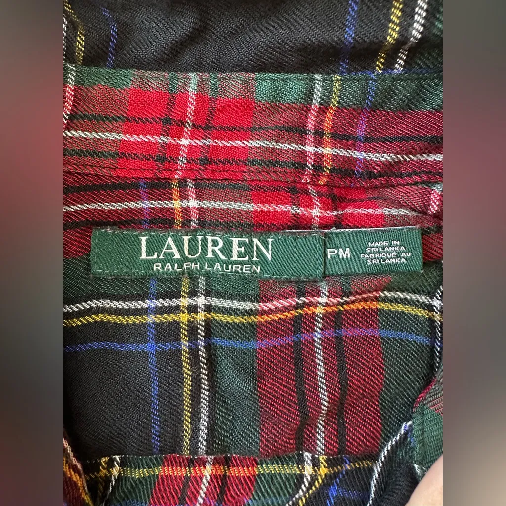 Lauren Ralph Lauren Holiday Monogrammed Flannel PJ Button Down Top Medium 2269 Red - Image 6