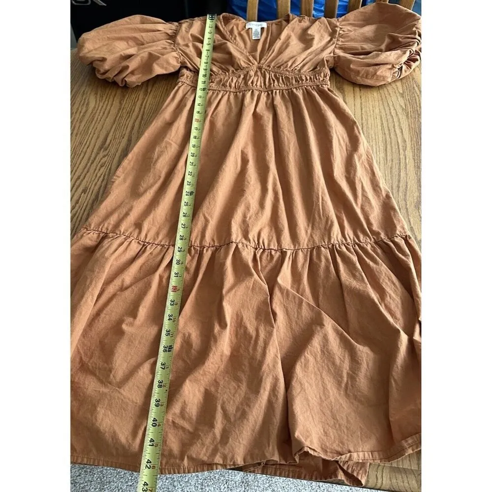 Jessica Simpson Empire Waist Midi Dress Puffy Sleeves V Neck Size M Cottage Core - Image 7