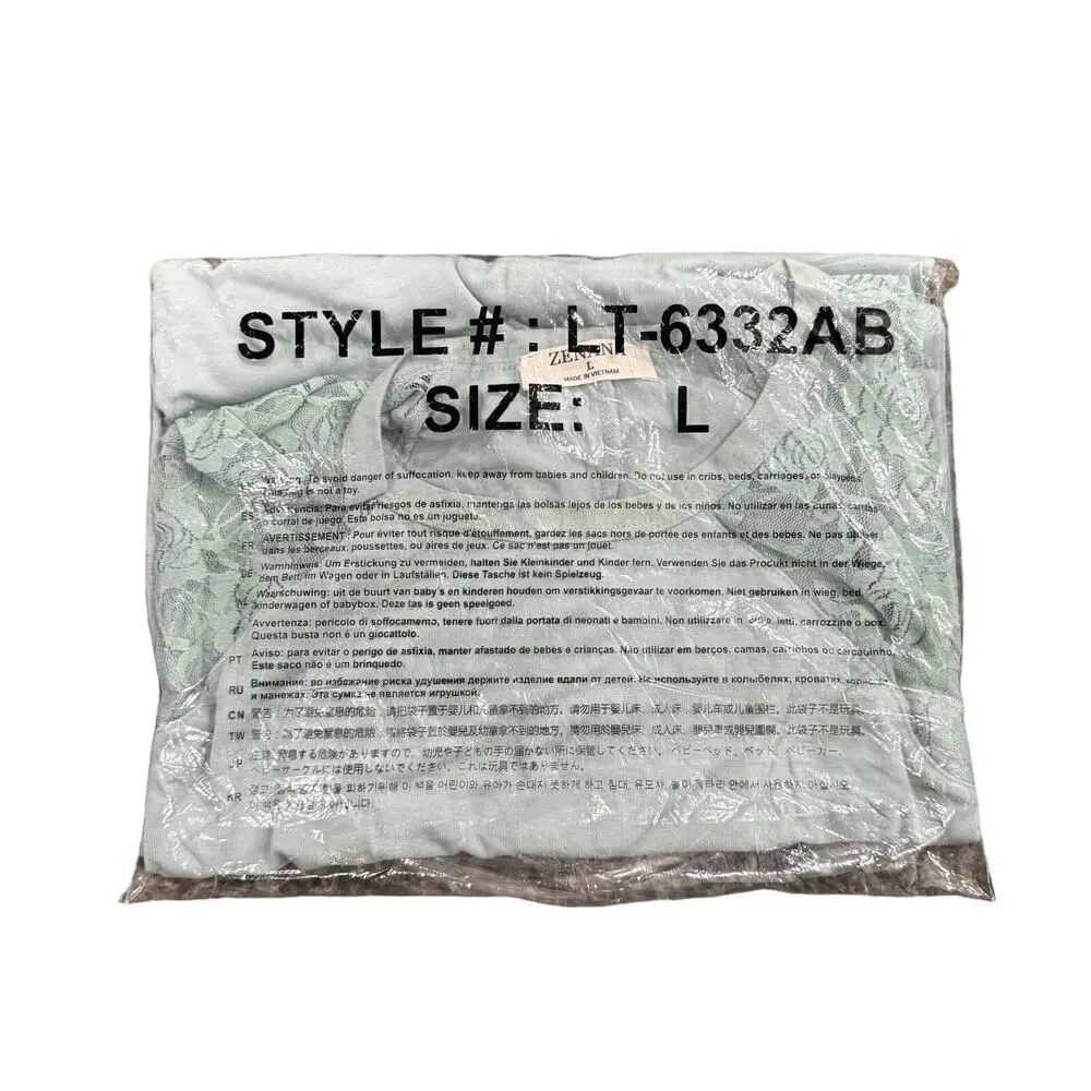 Zenana Long Sleeve Lace Sleeve Top in Blue, Size L​​​ - Image 3