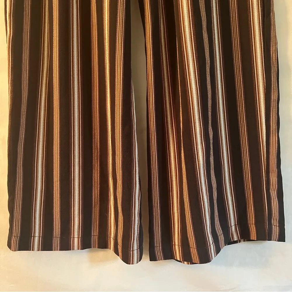 VERTICAL STRIPE FLOWY PULL ON PANTS — BROWN ORANGE CREAM — XS - Image 5