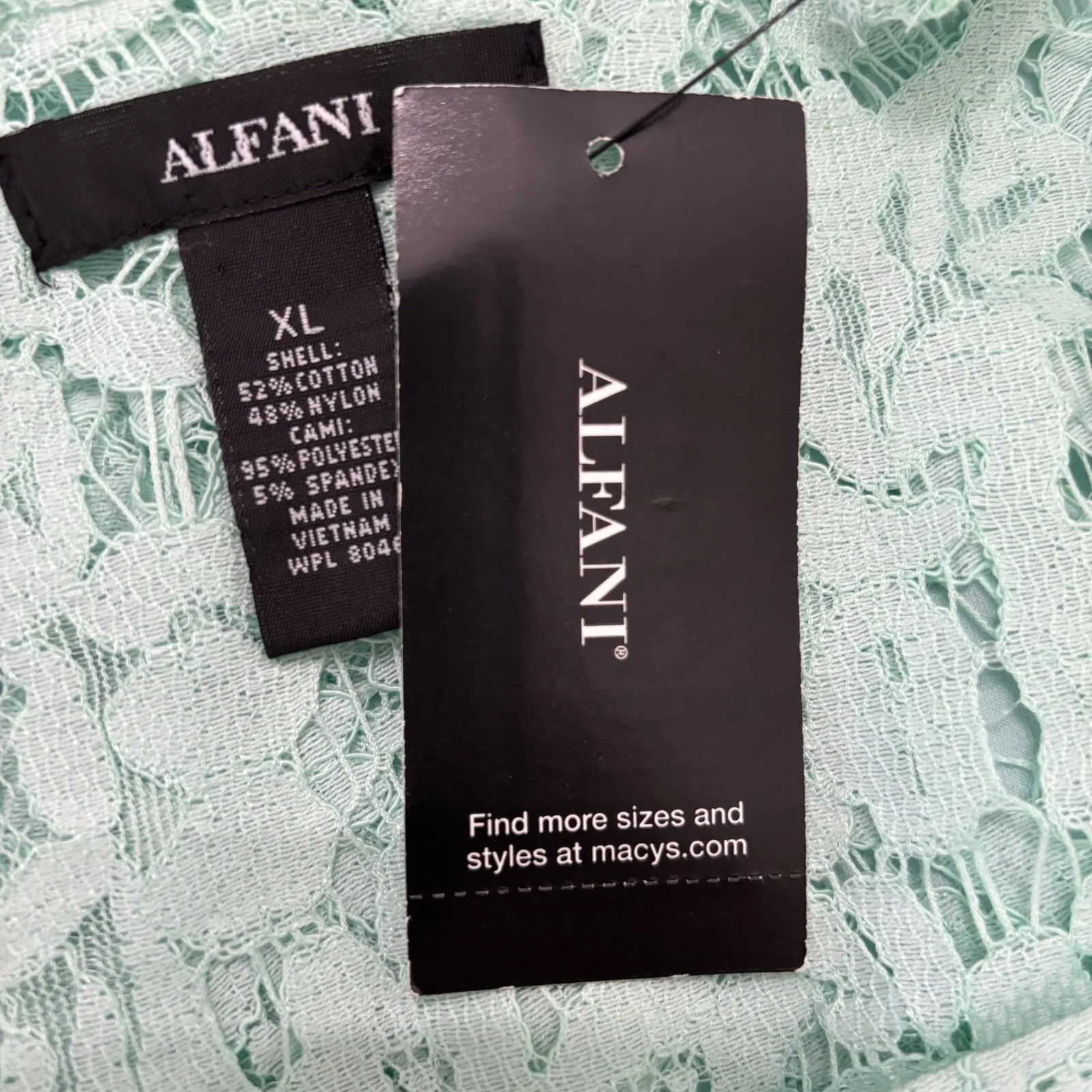 Alfani Blouse Top Womens XL Mint Green Bubble Hem Floral‎ Lace Bell Sleeve Plus - Image 10