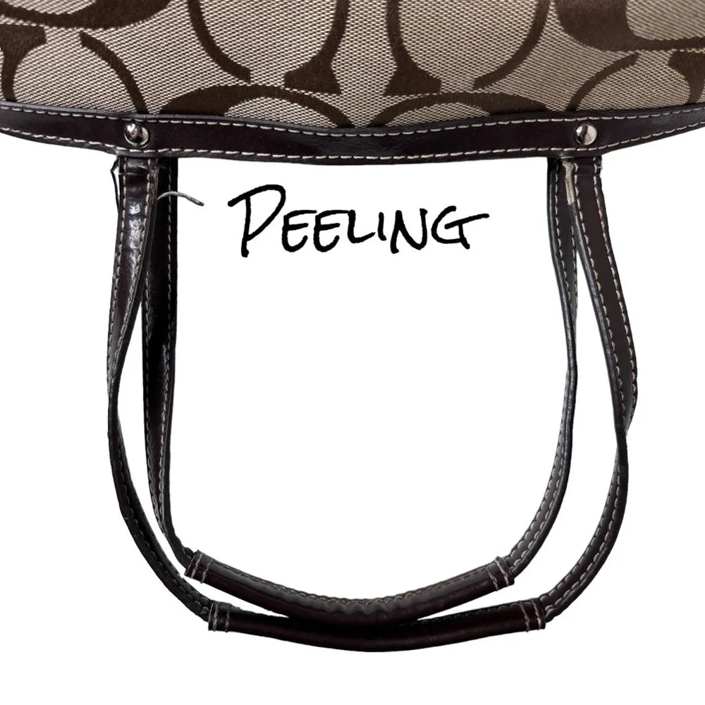 Coach Khaki and Mahogany Stripe Signature Kisslock Carryall Bag F19190 - Image 7