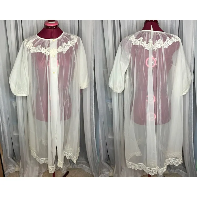 nightgown sheer robe set lace romantic - Image 3