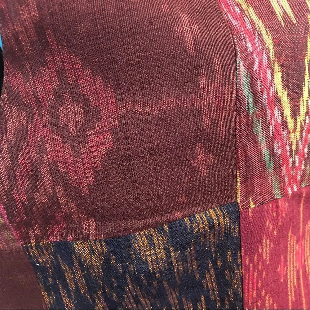 Vintage 90s Y2K Quilted Patchwork Silk Vest Size M Red - Image 4